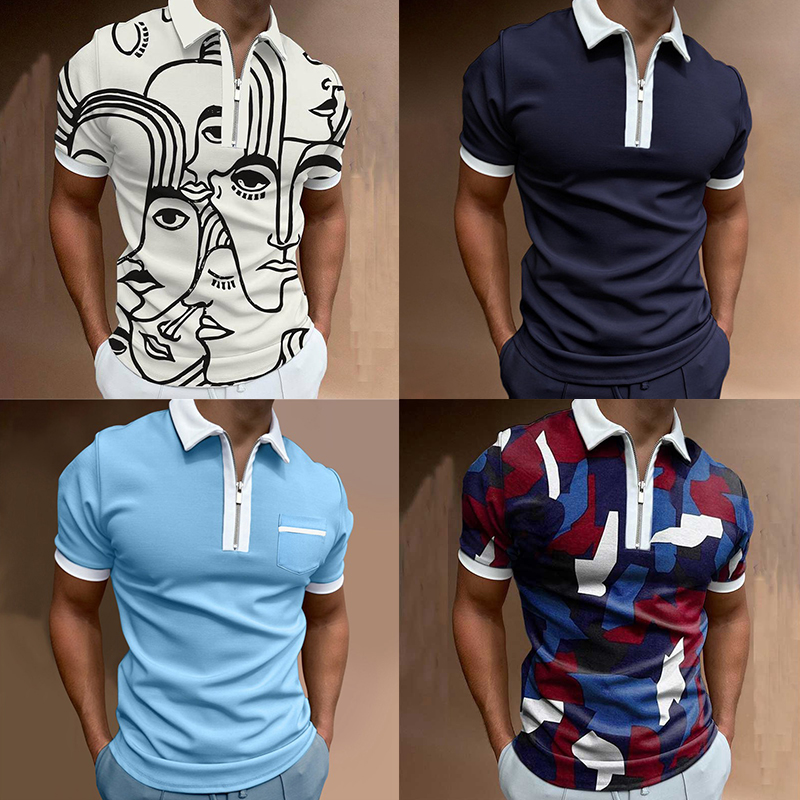 Mens Short Sleeve Shirts Casual Business Golf Zipper Slim Fit Tops T-shirt - 图片 17