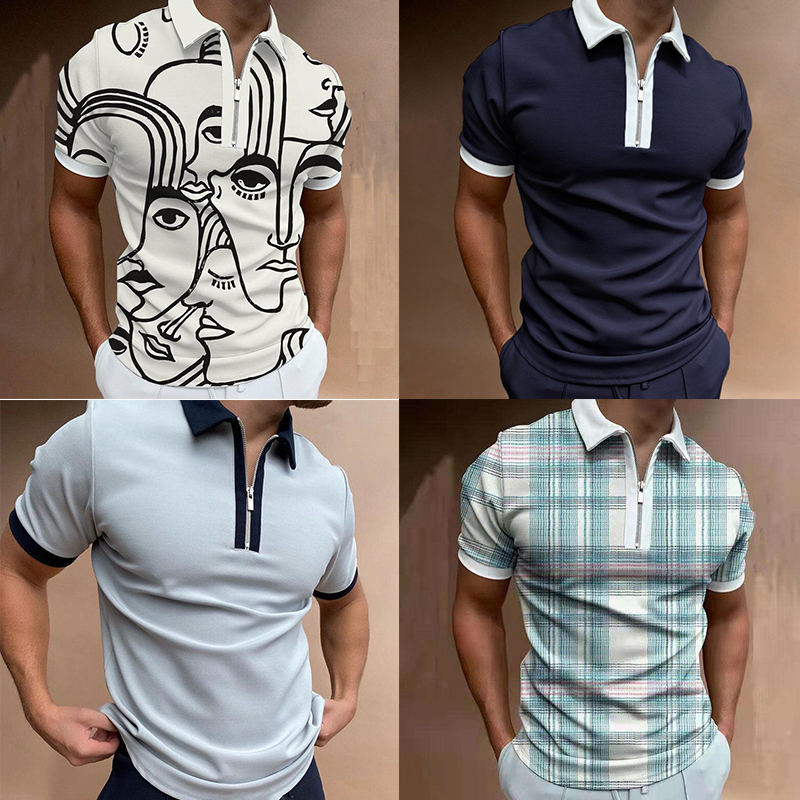 Mens Short Sleeve Shirts Casual Business Golf Zipper Slim Fit Tops T-shirt - 图片 18
