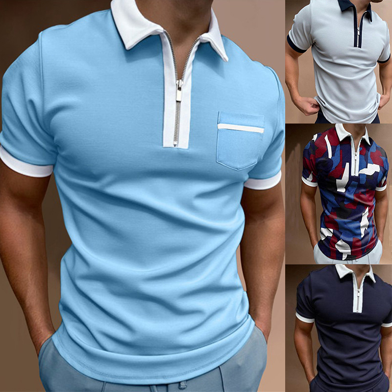 Mens Short Sleeve Shirts Casual Business Golf Zipper Slim Fit Tops T-shirt - 图片 15