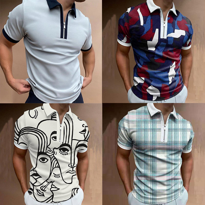 Mens Short Sleeve Shirts Casual Business Golf Zipper Slim Fit Tops T-shirt - 图片 16