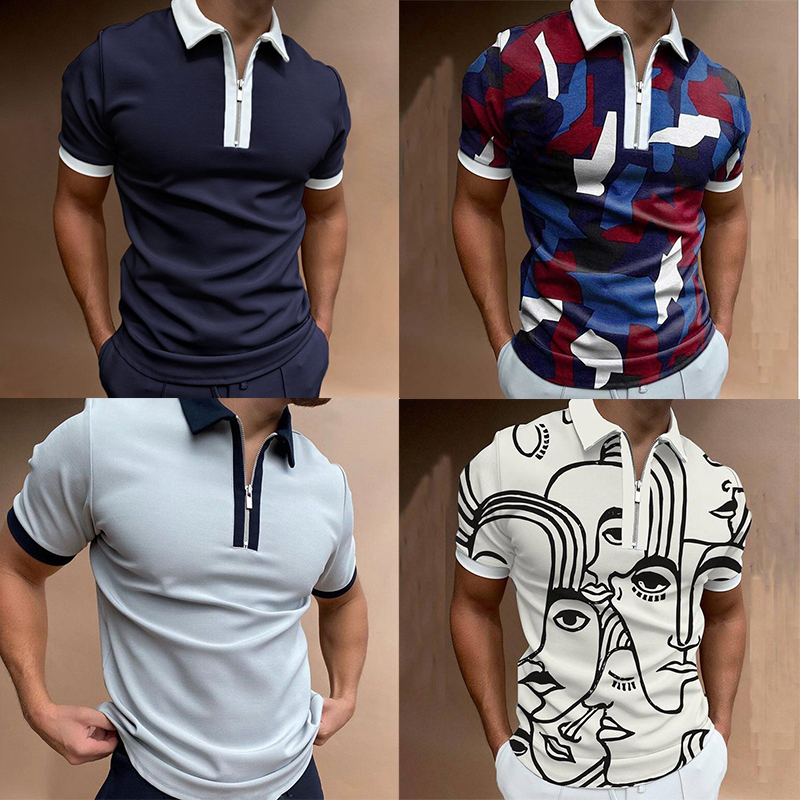 Mens Short Sleeve Shirts Casual Business Golf Zipper Slim Fit Tops T-shirt - 图片 12