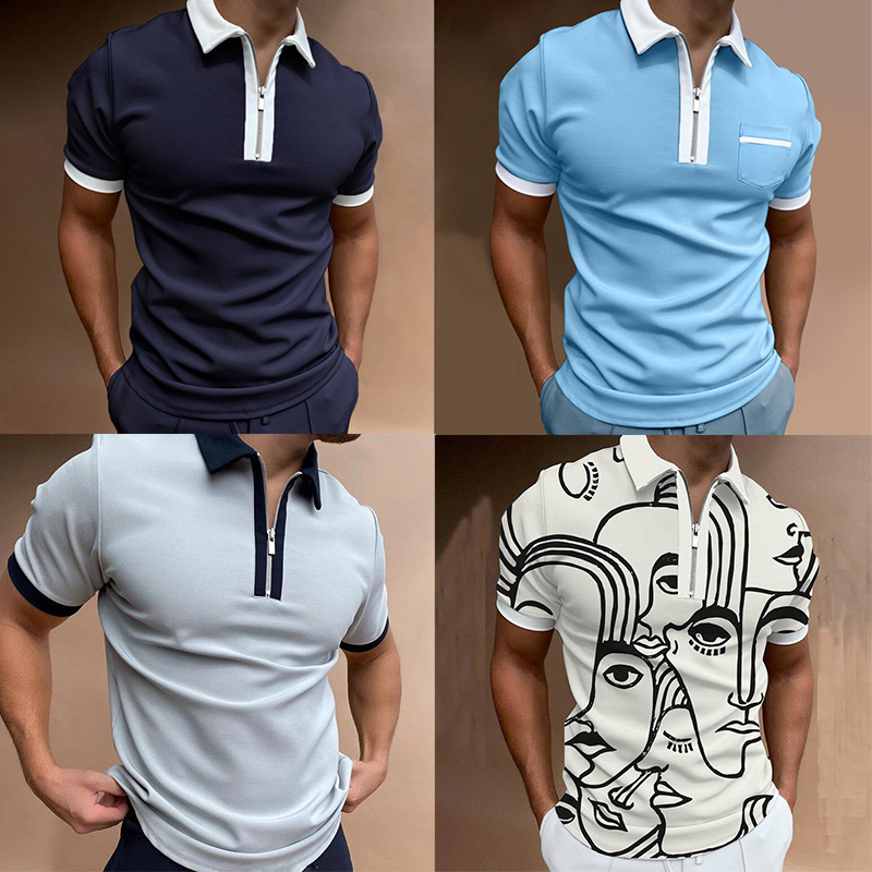 Mens Short Sleeve Shirts Casual Business Golf Zipper Slim Fit Tops T-shirt - 图片 13