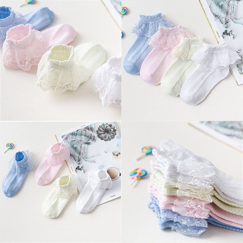 Children's Lace Socks Girls' Cotton Socks Spring and Autumn Thin Summer Japanese Lace Princess Short Socks Baby White Dance - 图片 22