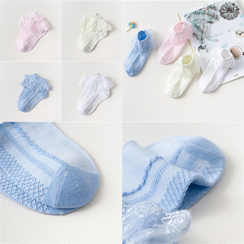 Children's Lace Socks Girls' Cotton Socks Spring and Autumn Thin Summer Japanese Lace Princess Short Socks Baby White Dance - 图片 19