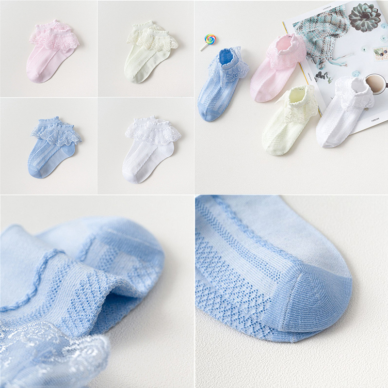 Children's Lace Socks Girls' Cotton Socks Spring and Autumn Thin Summer Japanese Lace Princess Short Socks Baby White Dance - 图片 20