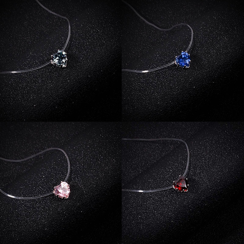 Simple Student Art Love Pendant Necklace Transparent Fish Line Color Zircon Invisible Mori Style Short Necklace - 图片 9