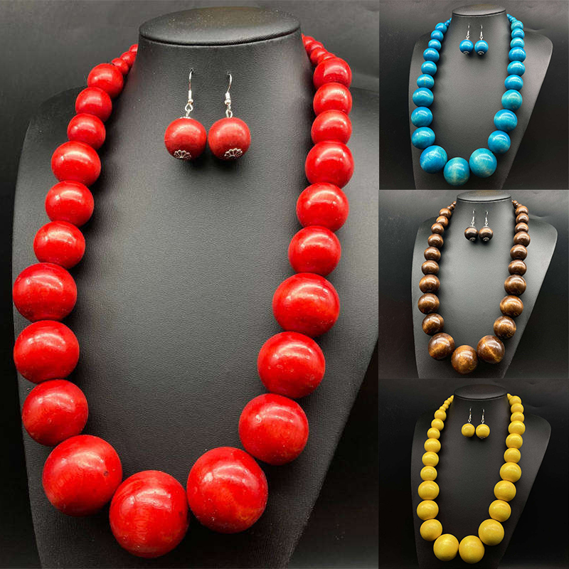 European and American Wooden Bead Necklace Earrings Suite Bohemian Style Fashion - 图片 17