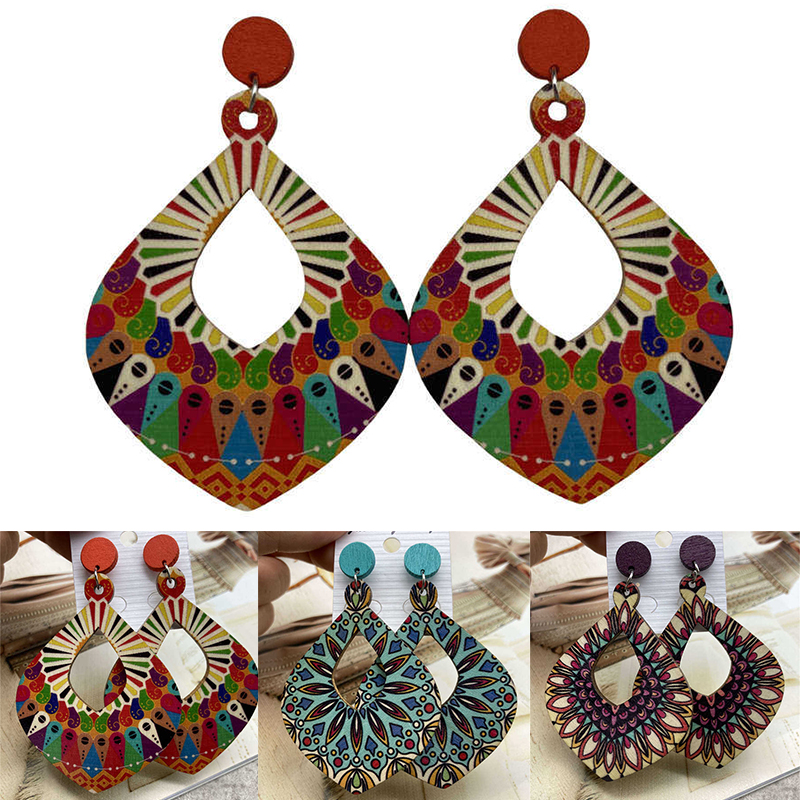 Retro Earrings Ornament Jewelry Antique Earrings Wooden Dangle Earrings Bohemian Style - 图片 16