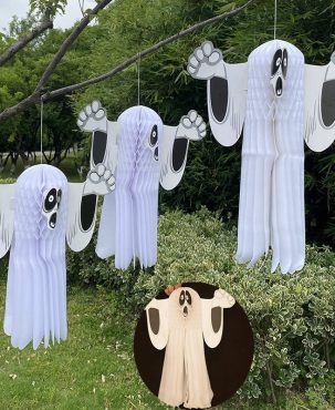 2PC Ghost Festival Props Halloween Horror Three-Dimensional Ghost Pendant Hanging Ghost Pendant Paper Decor