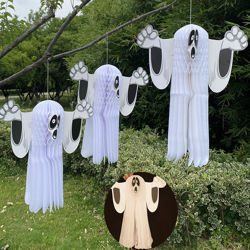 2PC Ghost Festival Props Halloween Horror Three-Dimensional Ghost Pendant Hanging Ghost Pendant Paper Decor