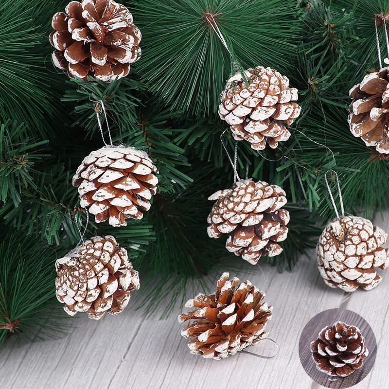 Christmas Decoration Natural Real Pine Cones Christmas Tree Pendant Accessories White Edge Pine Cones