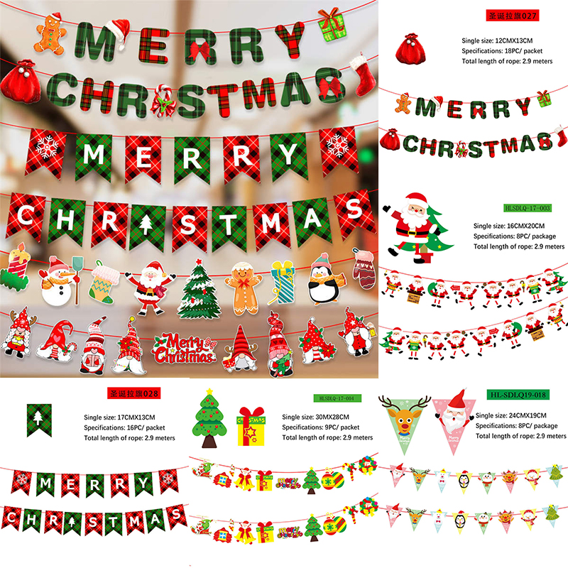 2PC Christmas Decor Christmas Hanging Flag Hanging Decor Holiday Banner Party Decor Paper Cartoon - Image 37