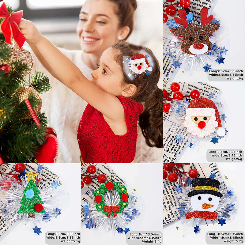 2PC Christmas Hairpin Headdress Children's Party Decor Cartoon Side Clip Christmas Duckbill Clip - Image 25