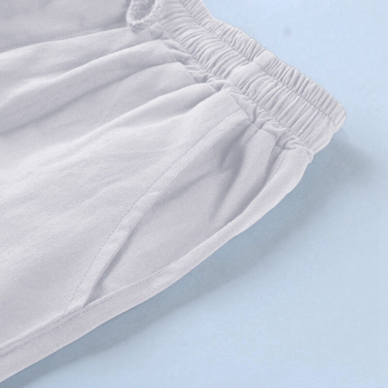 UK Mens Cotton Linen Shorts Elastic Waist Drawstring Summer Loose Casual Pants - 图片 10