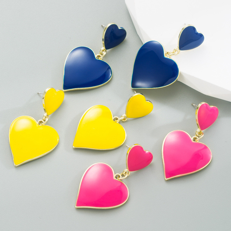 Simple Cute Love Heart Shape Earrings Female Alloy Electroplating Drop Personalized