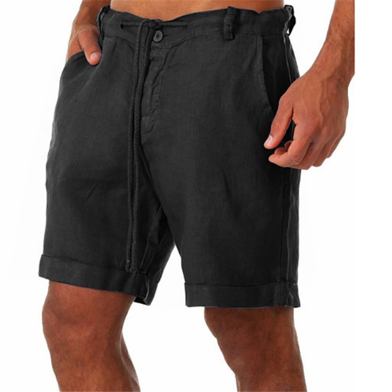 UK Mens Cotton Linen Shorts Elastic Waist Drawstring Summer Loose Casual Pants - 图片 12