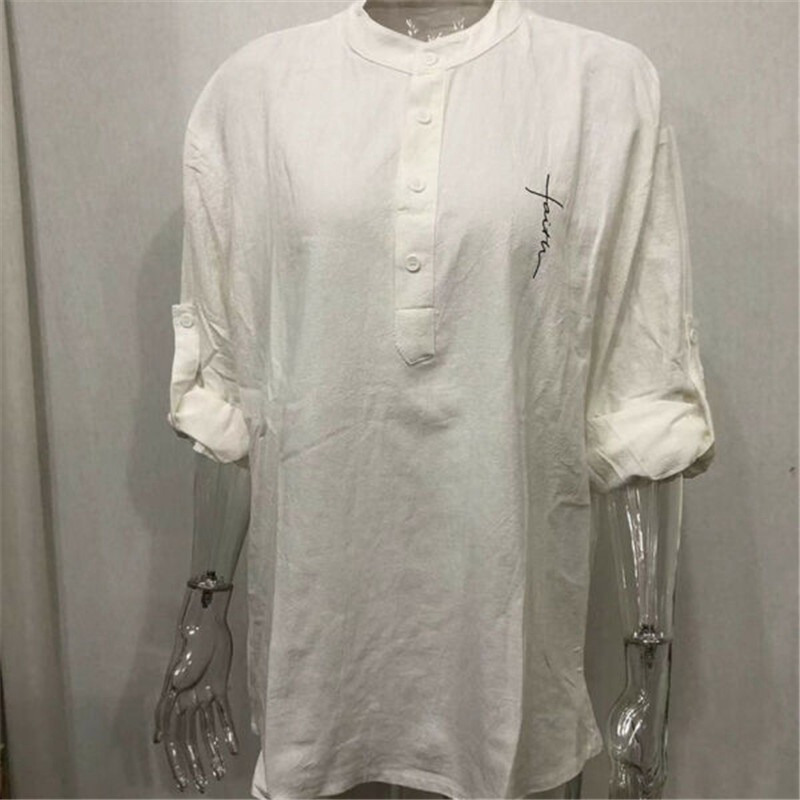 Mens Short Sleeve Linen Shirts Summer Solid Loose Casual Dress Shirt Blouse Tops - 图片 8