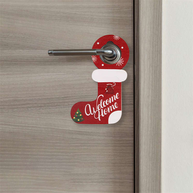2PC Christmas Decor Wooden Door Hanging Santa Snowman Party Decor Door Handle Pendant - Image 5