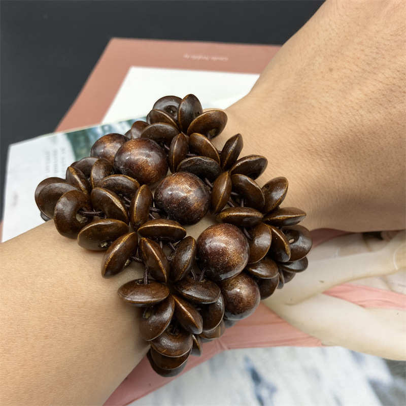 Width Bracelet Wooden Bracelet Anti-Allergy Beaded Bracelet Retro Baking Paint - 图片 7