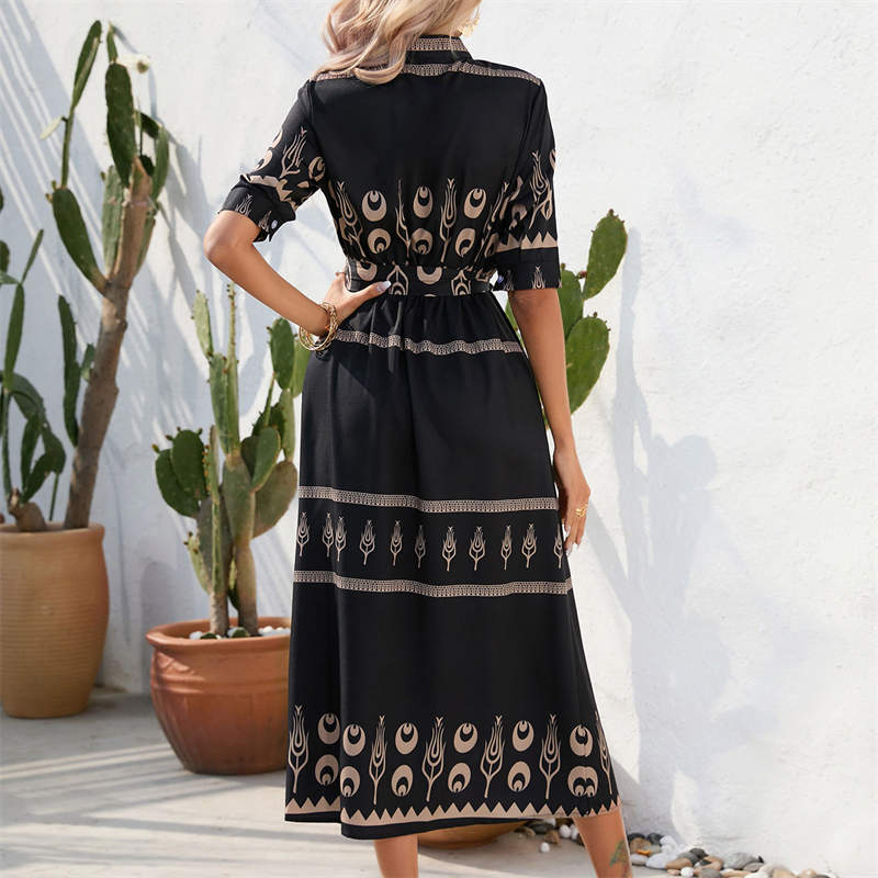 Women's Clothing Summer National Style Printing Half-Length Sleeve Dress - Image 23