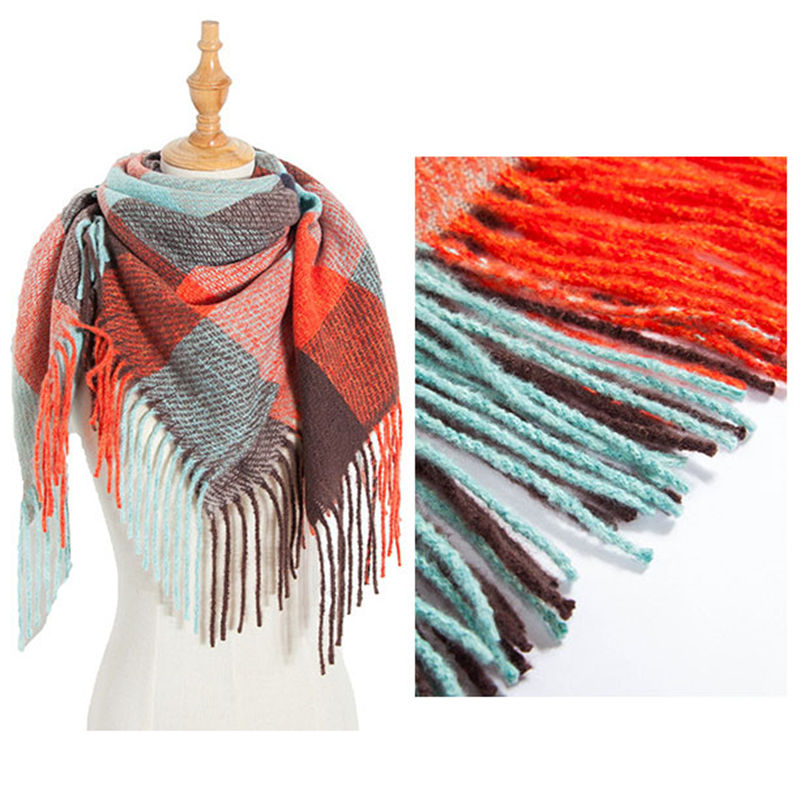 Polyester Thorn Long Tassel Plaid Square Scarf Shawl Keep Warm Fashion Women - 图片 3