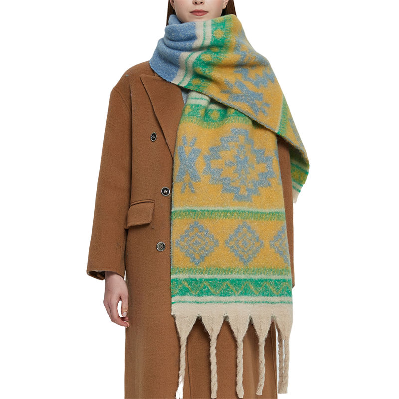 Circle Yarn Autumn and Winter Imitated Mohair Jacquard Thick Scarf Spot Shawl - 图片 4
