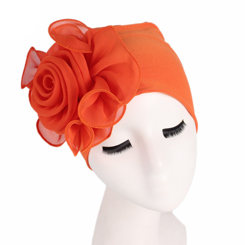 Side Big Flower Stretch Turban Hat Women Elegant Fashion Hat Chemotherapy Hat - 图片 15