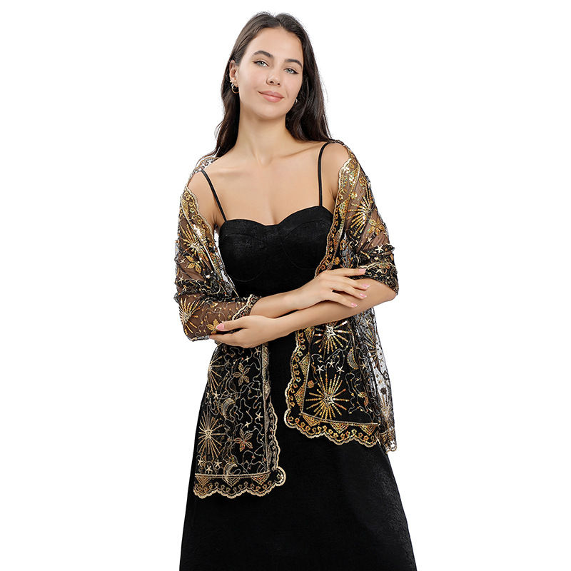 Star Moon Embroidered Shawl Dress Evening Gown Cheongsam Outerwear Shawl Women - Image 20