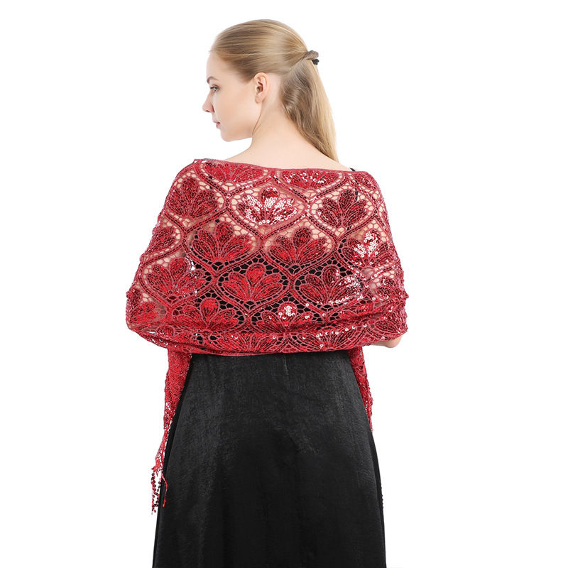 Elegant Sequined Tassel Shawl Dress Cheongsam Outerwear Shawl Sequined Shawl - 图片 14