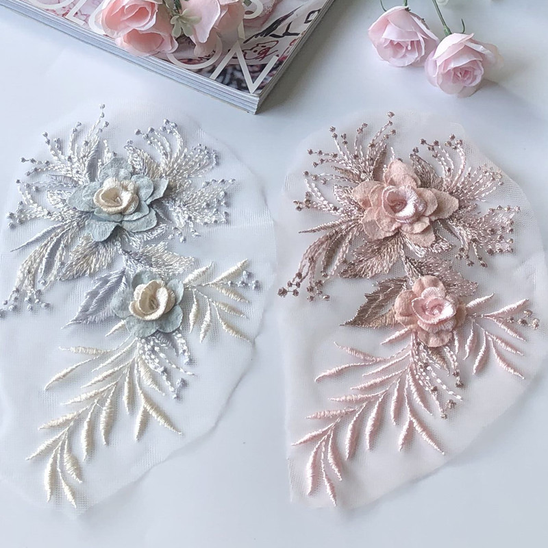 Three-Dimensional Flower Embroidered Cloth Stickers Mesh Patch Lace Applique Dress Hanfu Decoration Accessories Needle Sewing Diy