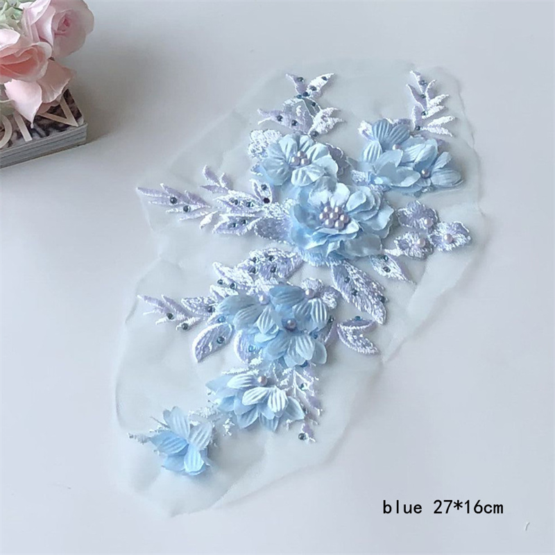 Three-Dimensional Flower Mesh Embroidered Cloth Stickers Beaded Lace Wedding Dress Children's Clothes Dress Patch Decoration Accessories - 图片 10