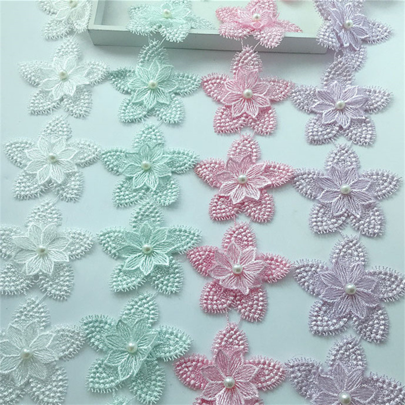 Polyester Silk Water Soluble Lace Computer Embroidery Diy Handmade Finish Five-Pointed Star Environmental Protection Colorful Flowers