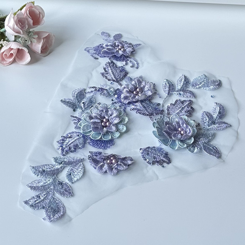 Flower Embroidered Cloth Stickers Pairs of Flower Beaded Patch Mesh Lace Clothing Ornaments Accessories Handmade Sewing Diy - 图片 10