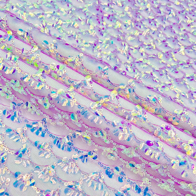 Colorful Concave Piece Dress Fabric DIY Mesh Sequined Embroidery Cloth Lace - Image 4