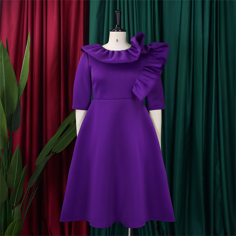 Women's Clothing Fashion Elegant Solid Color Large Swing Skirt Ruffled Dress - 图片 57