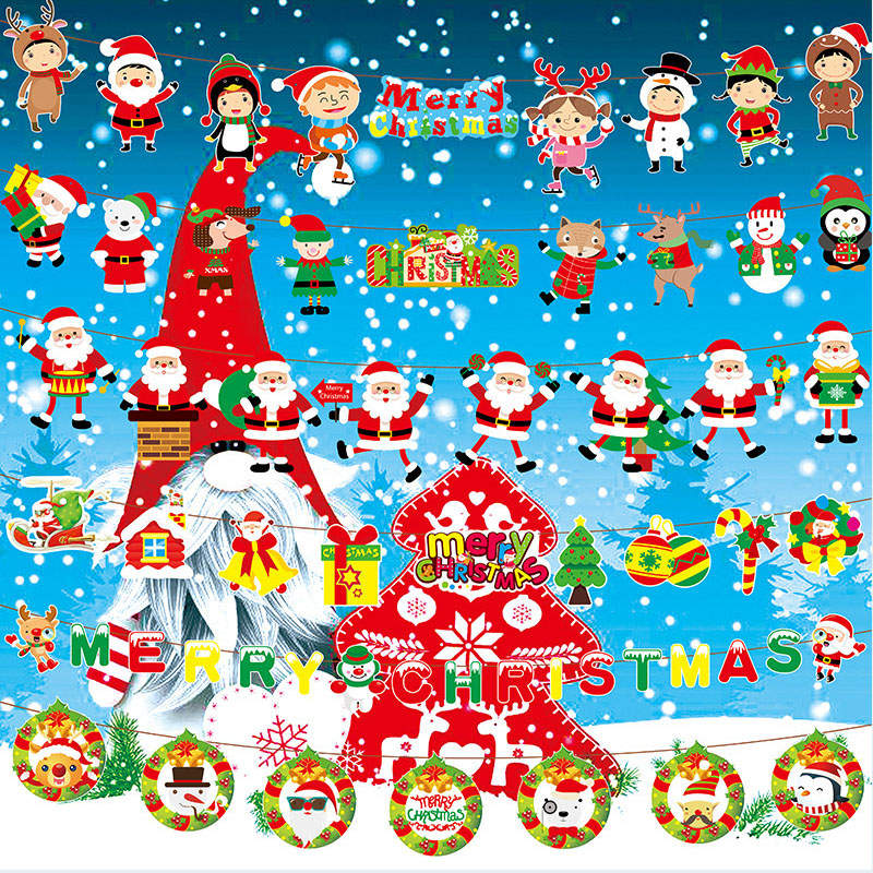 2PC Christmas Decor Christmas Hanging Flag Hanging Decor Holiday Banner Party Decor Paper Cartoon - Image 3
