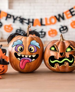 10PC Halloween Pumpkin Decor Stickers Trick Or Treat Party Gift Decor Stickers Funny Expression Self-Adhesive