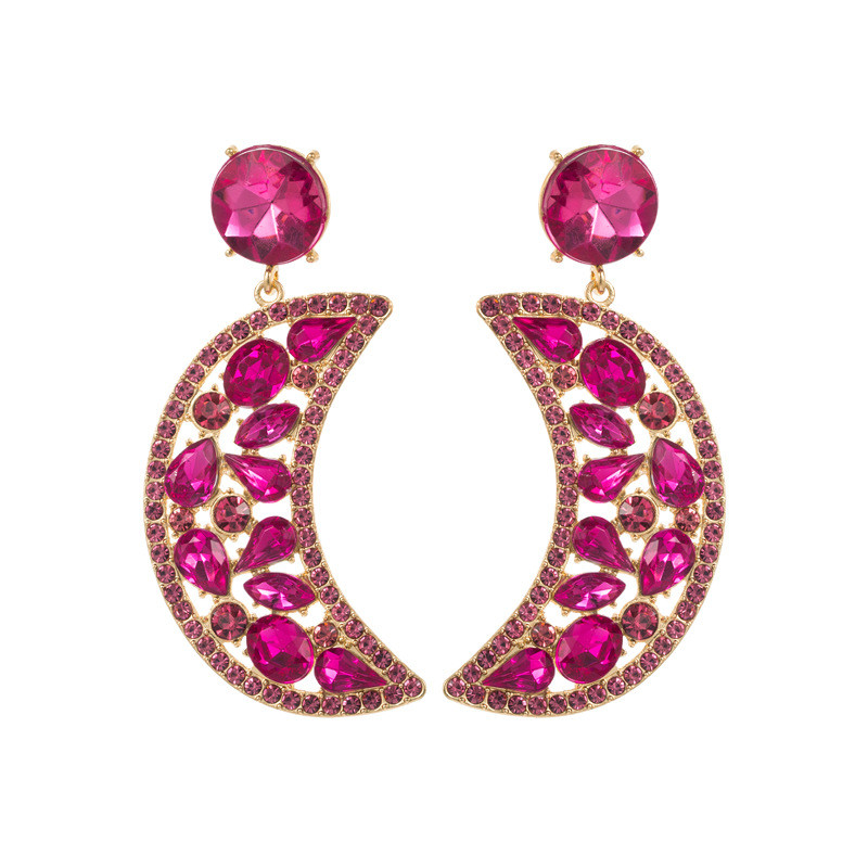 Fashion Crescent Alloy Colorful Crystals Eardrops Moon Earrings Female 925 Silver Needle - Image 10