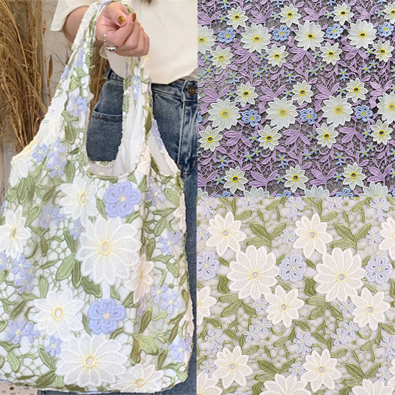 Three Colors Hibiscus Mutabilis Embroidery Hollow Carved Fashion Fabric DIY Fabric - Image 11