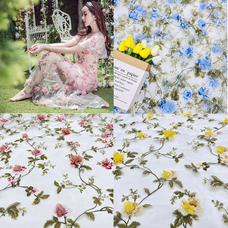 3D Handmade Flower Fabric Organza Printing Branch Embroidered Fabric Lace DIY Fabric - 图片 13