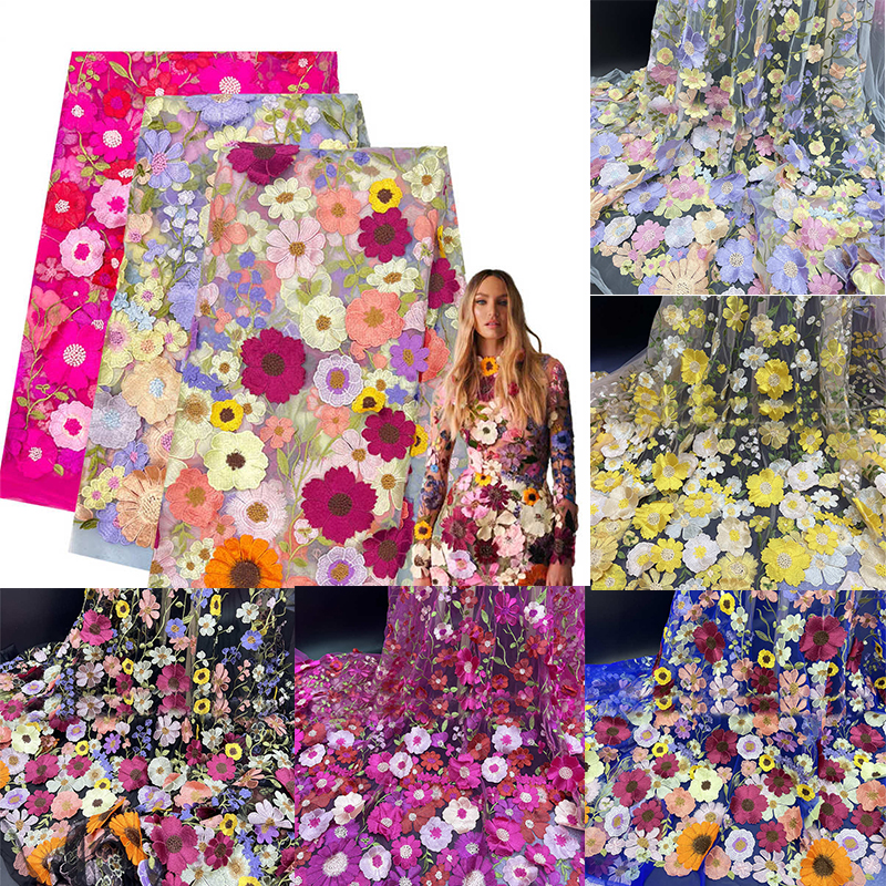 Flower Three-Dimensional Mesh Lace Embroidery Fabric DIY Evening Dress Fabric Lace - 图片 14
