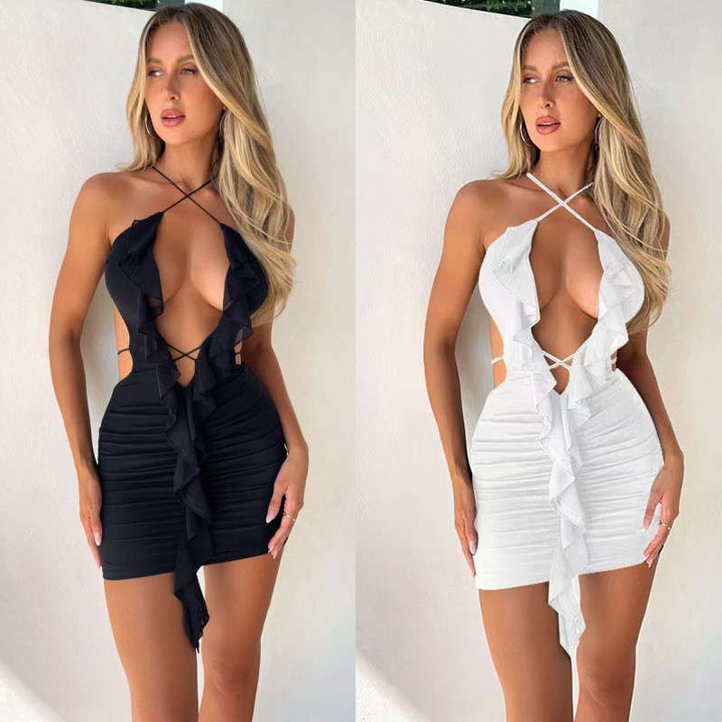 Women's Clothing Fashion Sleeveless Sexy Hollow Out Wooden Ear Backless Hip Skirt - 图片 21