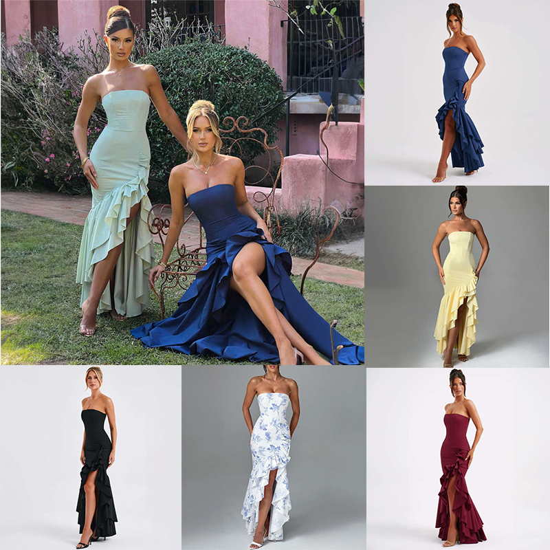 Women's Clothing Fashion Sexy off-the-Shoulder Tube Top Irregular Temperament Dress - 图片 26