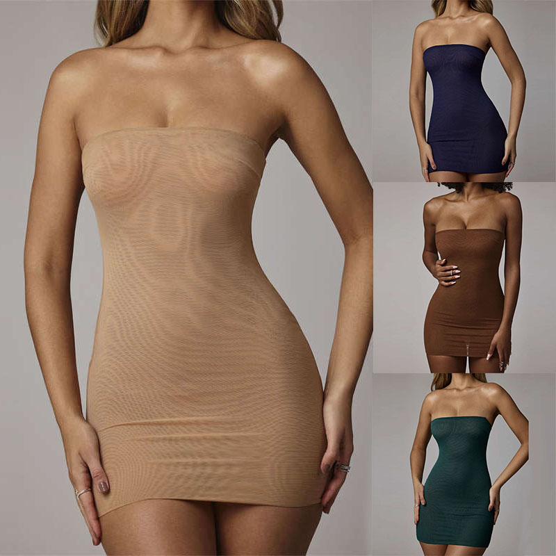 Women's Clothes All-Match Anti-Penetration Mesh Base Dress Sleeveless Hip Wrap Dress - 图片 6