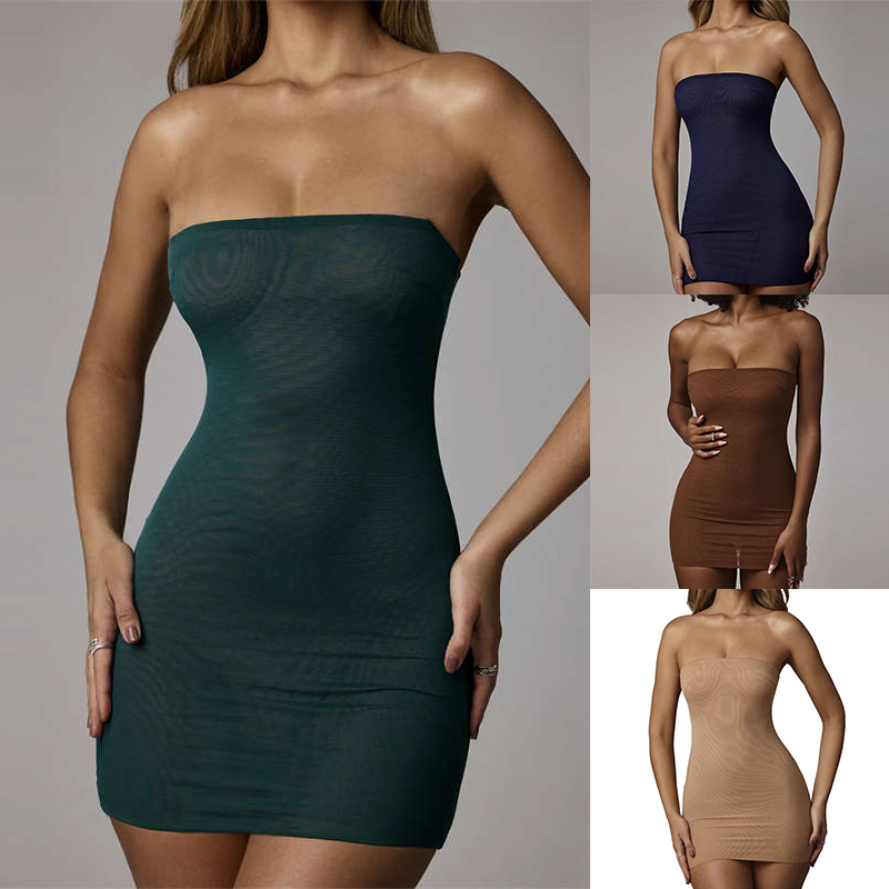 Women's Clothes All-Match Anti-Penetration Mesh Base Dress Sleeveless Hip Wrap Dress - 图片 9