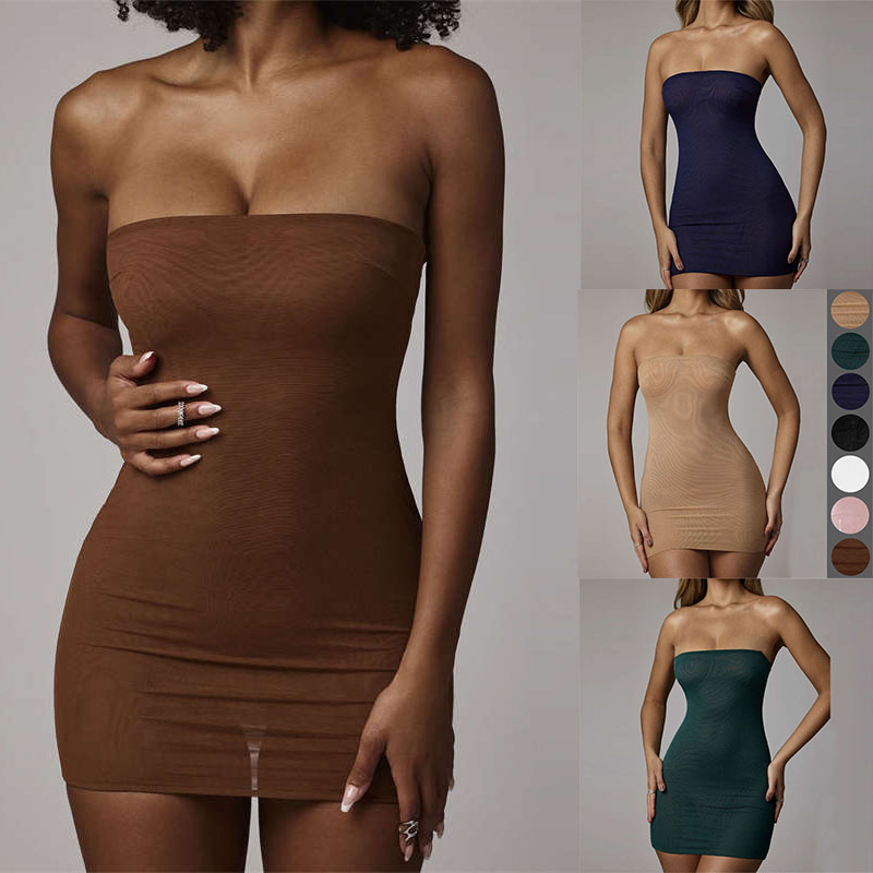 Women's Clothes All-Match Anti-Penetration Mesh Base Dress Sleeveless Hip Wrap Dress - 图片 7