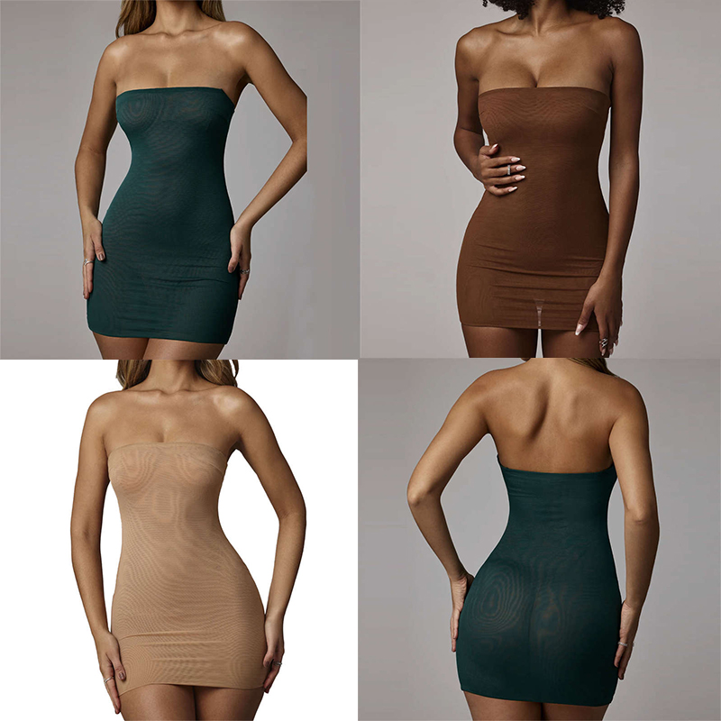 Women's Clothes All-Match Anti-Penetration Mesh Base Dress Sleeveless Hip Wrap Dress - 图片 8