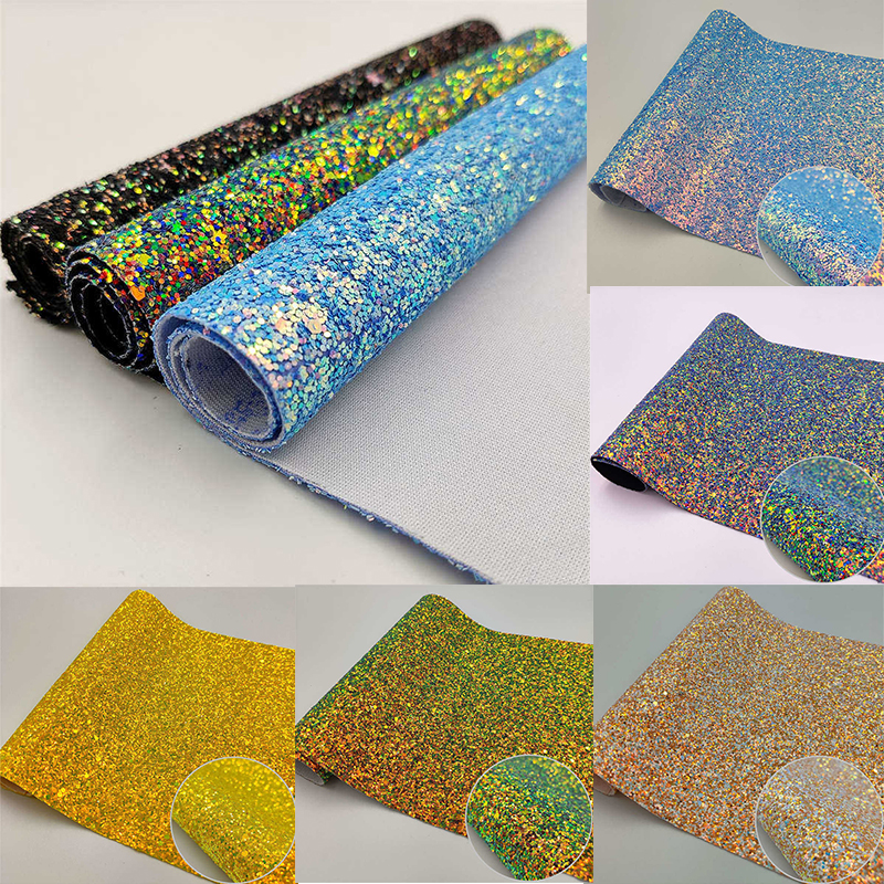 A4 Shiny Holographic Coarse Powder Colorful Fabric Crafts Clothing DIY Fabric - 图片 14