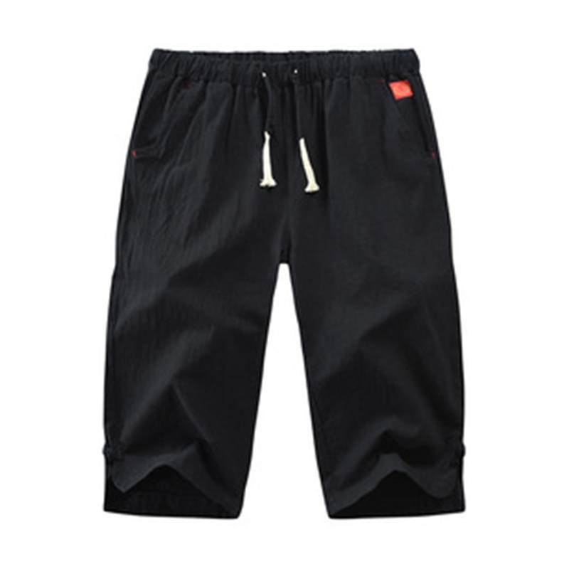 Mens 3/4 Long Length Shorts Casual Loose Elastic Waist Linen Capri Sport Pants - Image 18