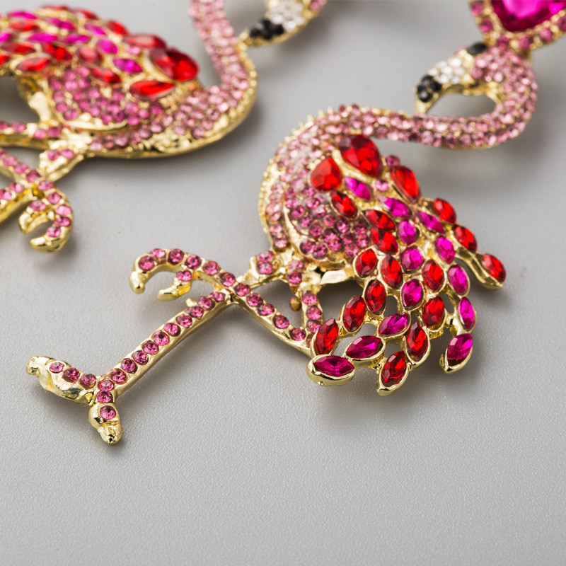 Flamingo Earrings Women's Long Rhinestone Earrings Retro Exaggerated Alloy Earrings - 图片 9